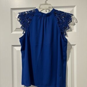 Elegant Blue Lace Sleeve Women's Top